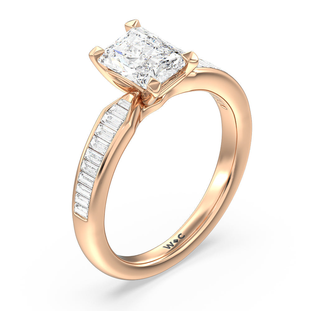 Radiant Cut Channel Baguette Deco Engagement Ring with Lab Grown Diamond in 14KT Rose Gold view 3
