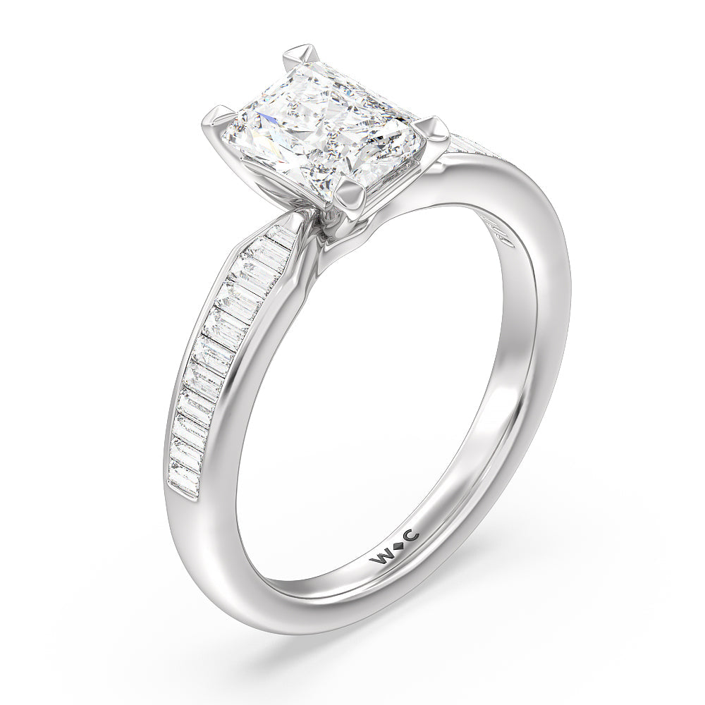 Radiant Cut Channel Baguette Deco Engagement Ring with Lab Grown Diamond in 14KT Platinum view 3
