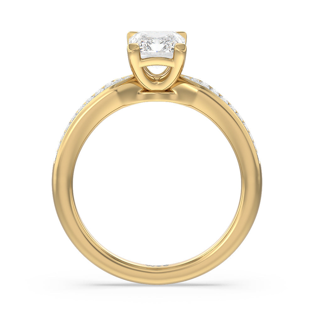 Radiant Cut Channel Baguette Deco Engagement Ring with Lab Grown Diamond in 14KT Yellow Gold view 2

