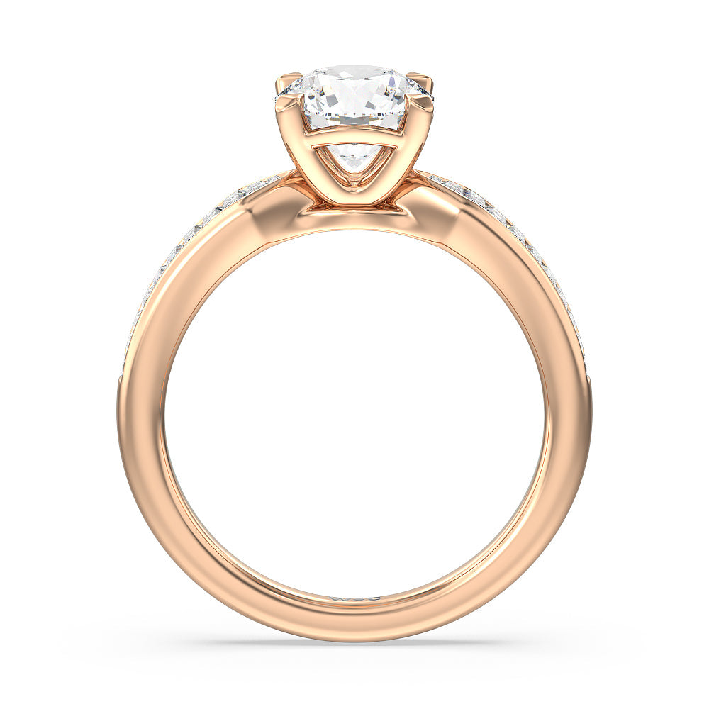Round Cut Channel Baguette Deco Engagement Ring with Lab Grown Diamond in 14KT Rose Gold view 2
