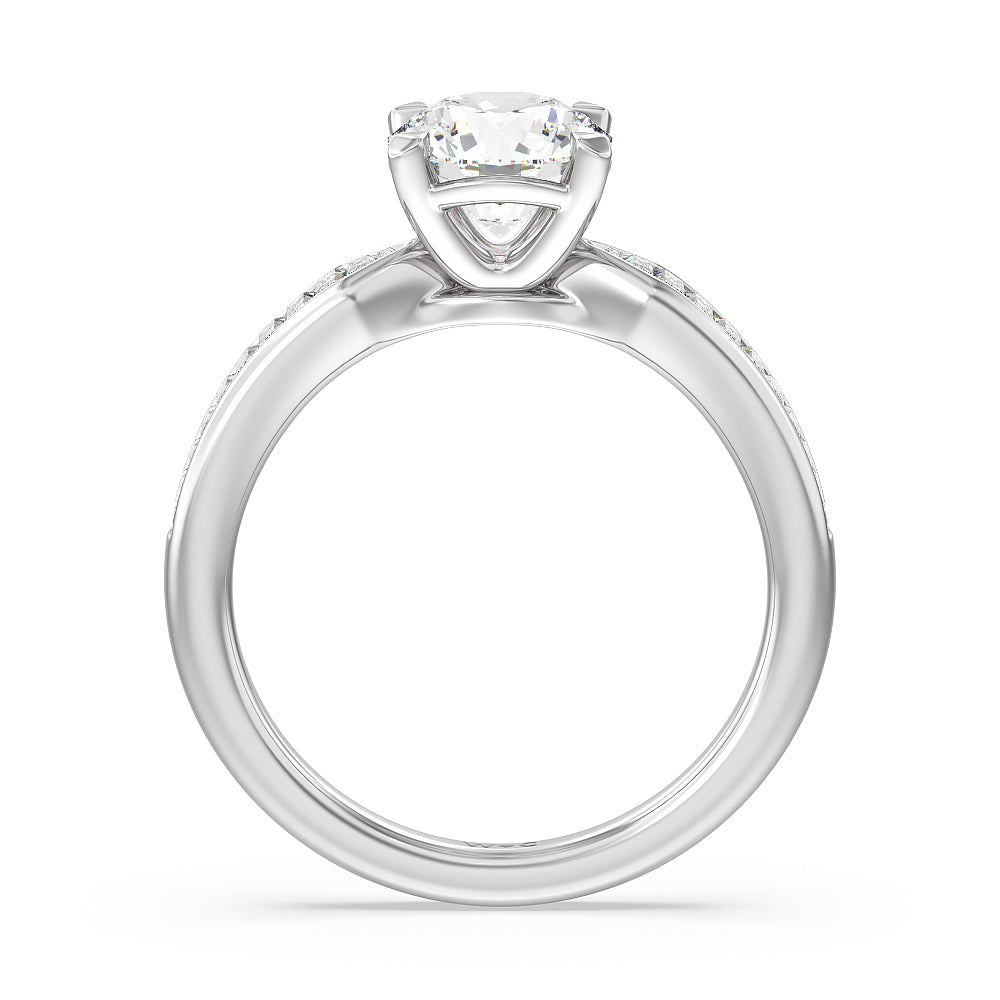 Round Cut Channel Baguette Deco Engagement Ring with Lab Grown Diamond in 14KT Platinum view 2
