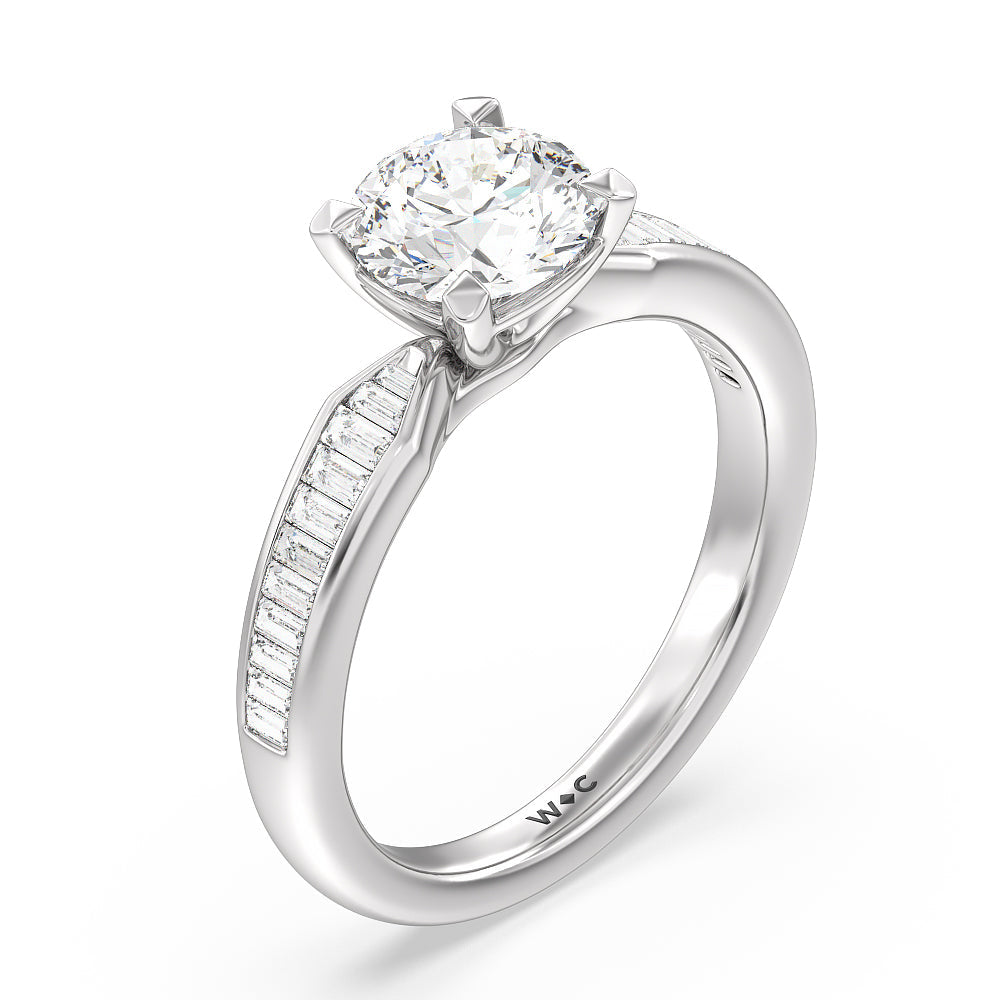 Round Cut Channel Baguette Deco Engagement Ring with Lab Grown Diamond in 14KT Platinum view 3
