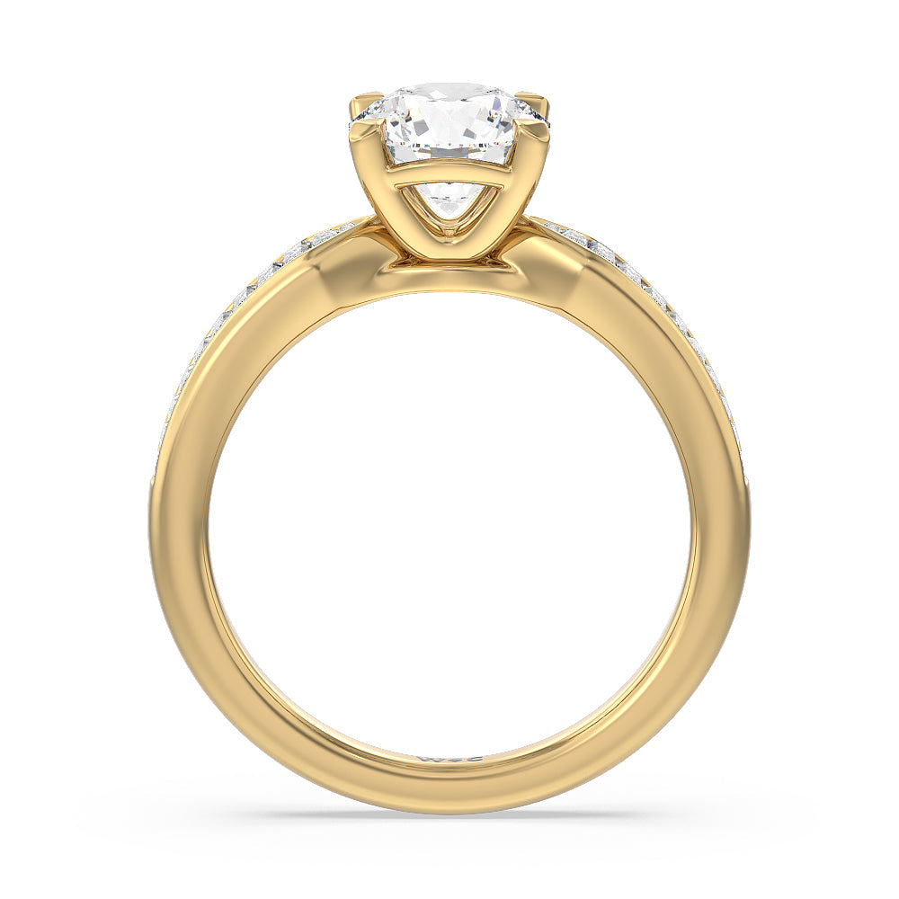 Round Cut Channel Baguette Deco Engagement Ring with Lab Grown Diamond in 14KT Yellow Gold view 2

