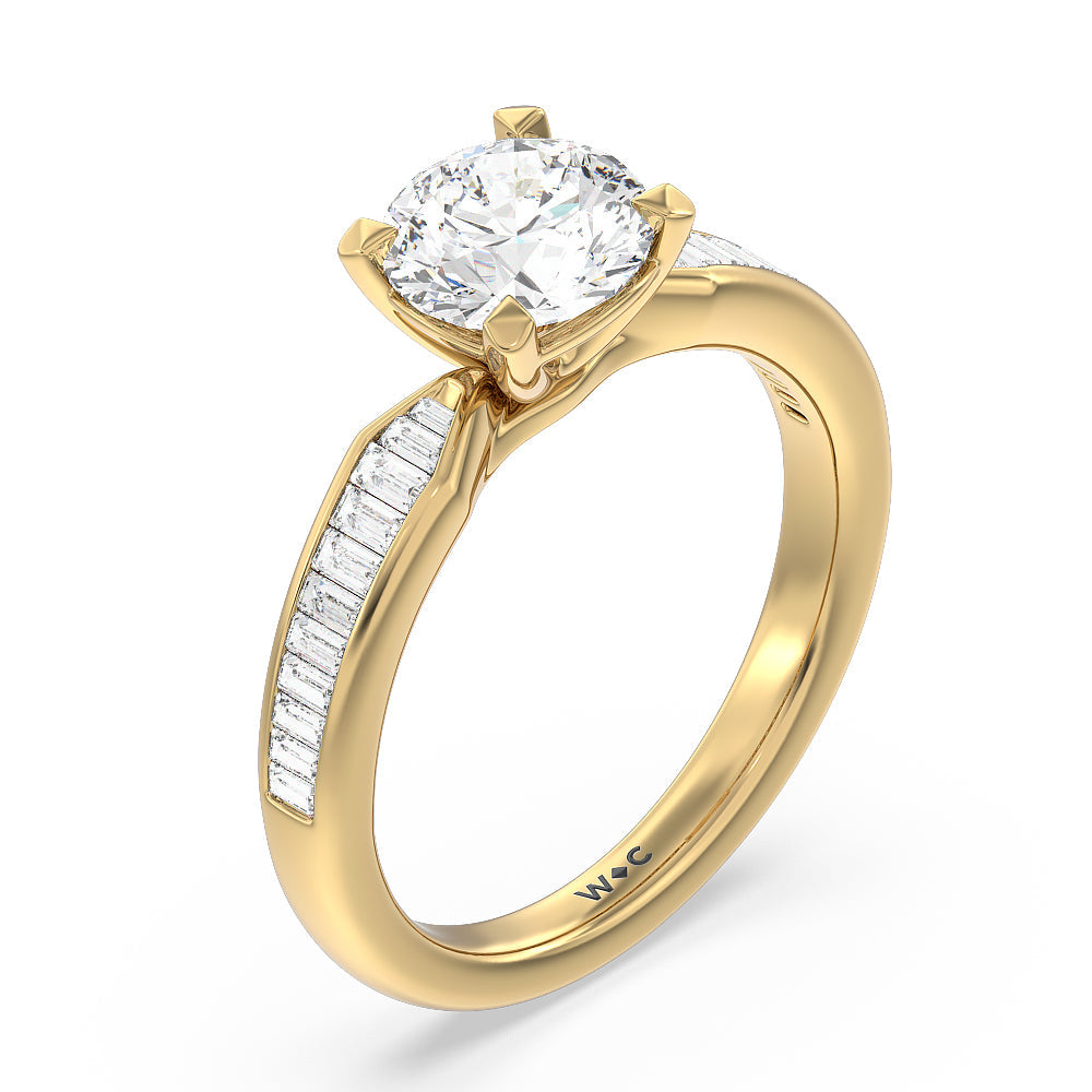 Round Cut Channel Baguette Deco Engagement Ring with Lab Grown Diamond in 14KT Yellow Gold view 3
