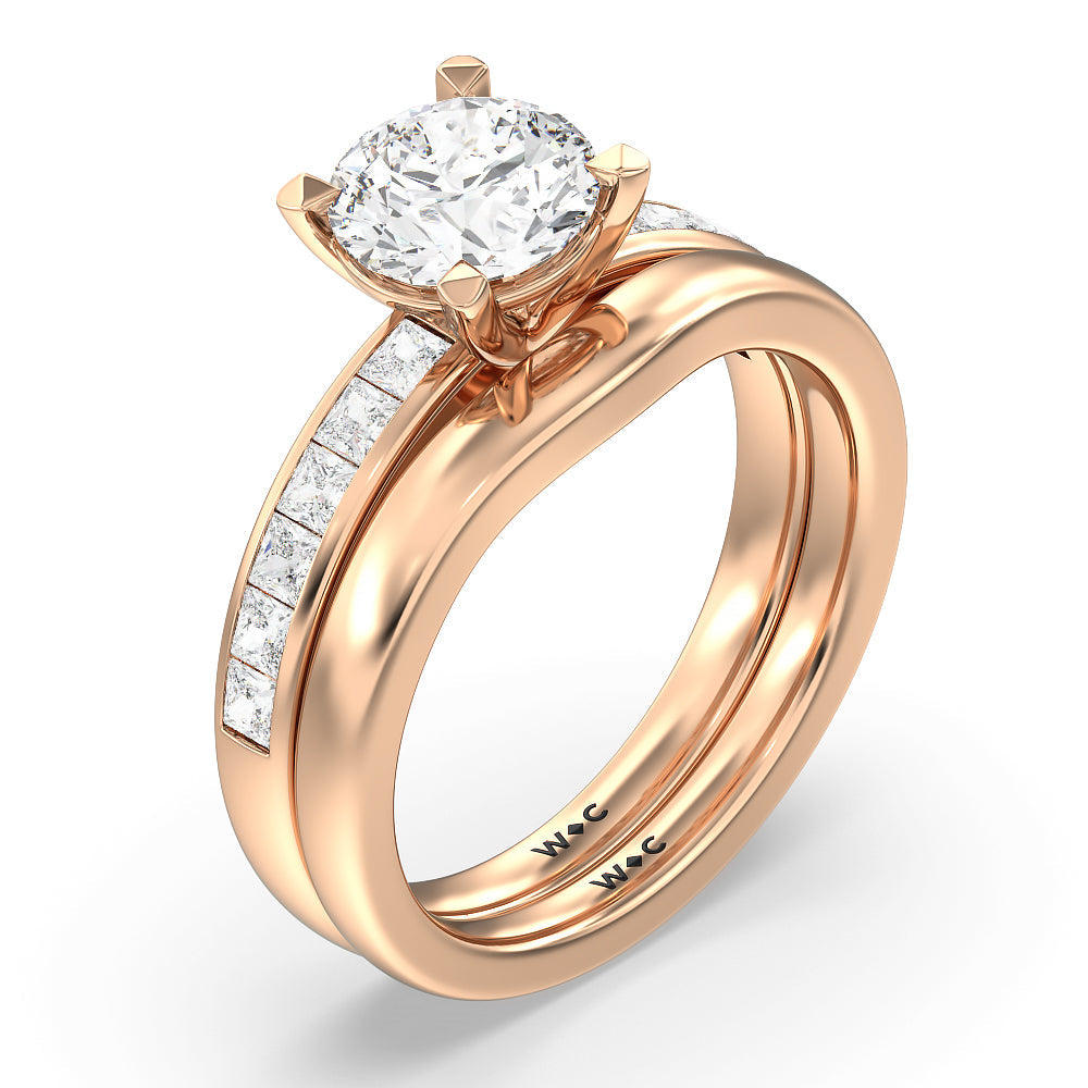 Channel Set Princess Classic Engagement Ring with Cushion Cut Diamond in 14KT Rose Gold view 4
