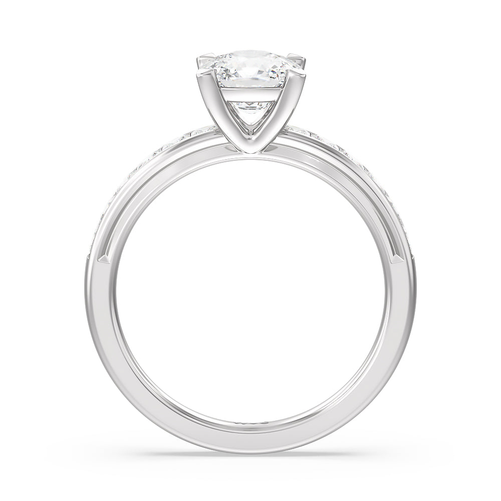 Channel Set Princess Classic Engagement Ring with Cushion Cut Diamond in 14KT Platinum view 2
