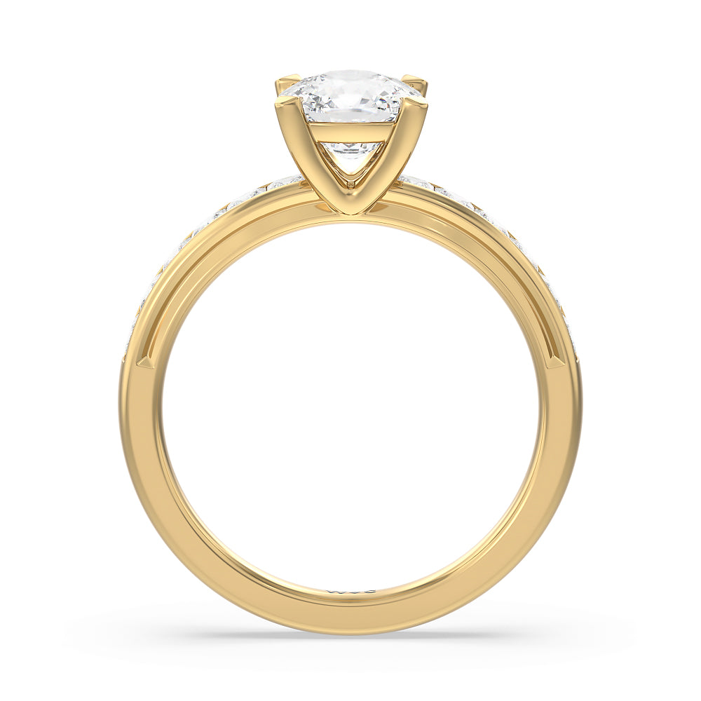 Channel Set Princess Classic Engagement Ring with Cushion Cut Diamond in 14KT Yellow Gold view 2
