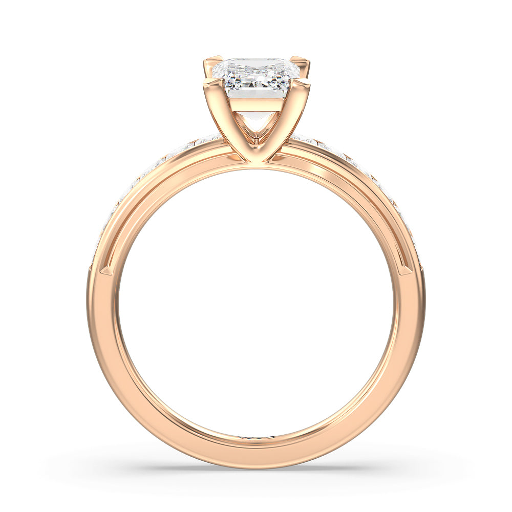 Channel Set Princess Classic Engagement Ring with Emerald Cut Diamond in 14KT Rose Gold view 2
