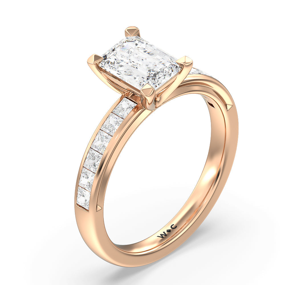 Channel Set Princess Classic Engagement Ring with Emerald Cut Diamond in 14KT Rose Gold view 3
