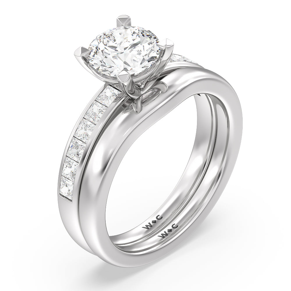Channel Set Princess Classic Engagement Ring with Emerald Cut Diamond in 14KT Platinum view 4
