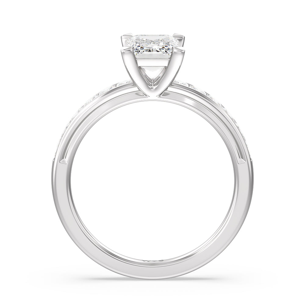 Channel Set Princess Classic Engagement Ring with Emerald Cut Diamond in 14KT Platinum view 2
