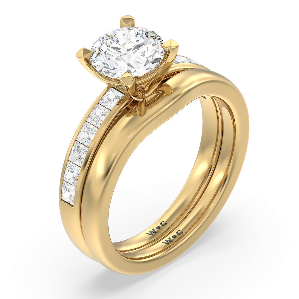 Channel Set Princess Classic Engagement Ring with Emerald Cut Diamond in 14KT Yellow Gold view 4

