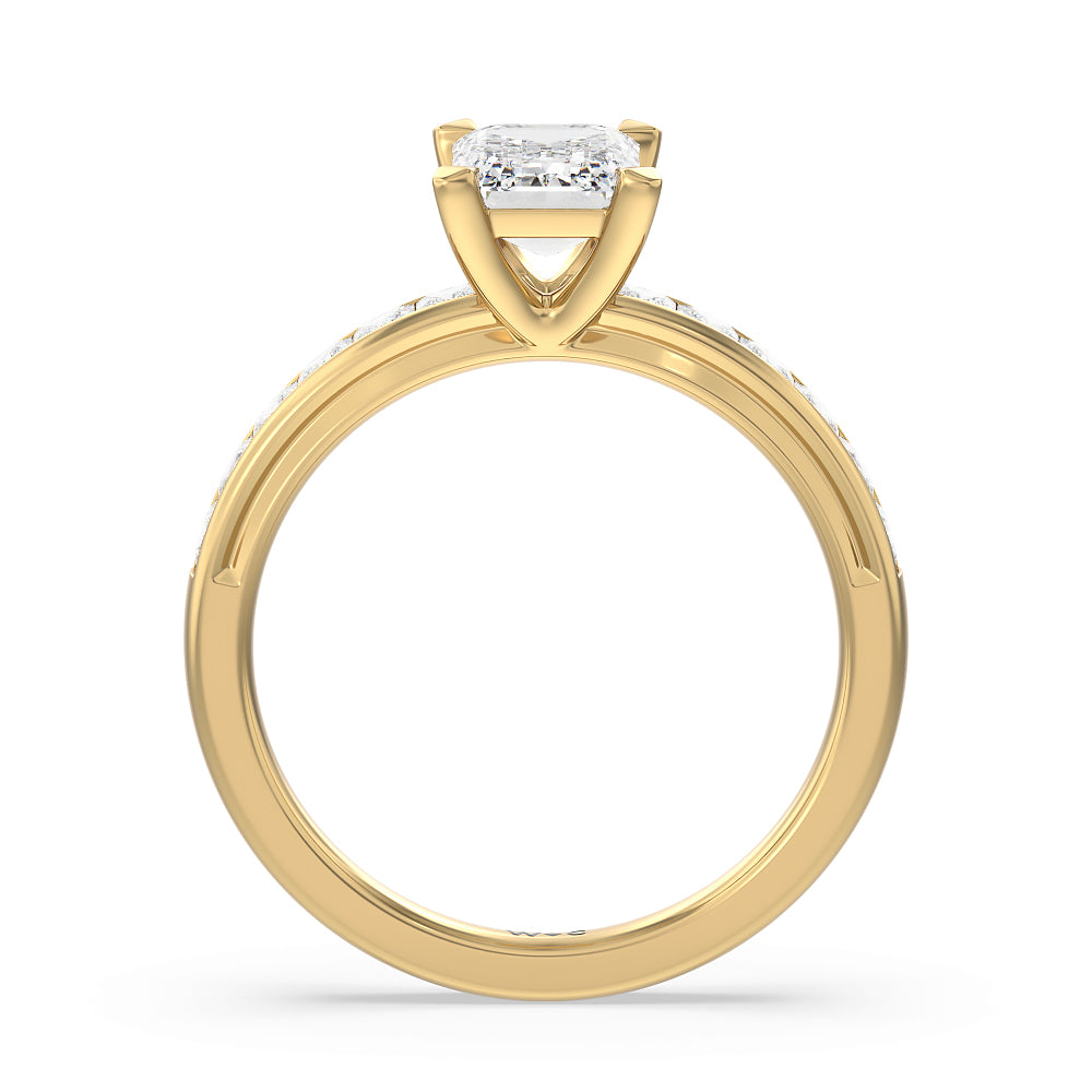 Channel Set Princess Classic Engagement Ring with Emerald Cut Diamond in 14KT Yellow Gold view 2
