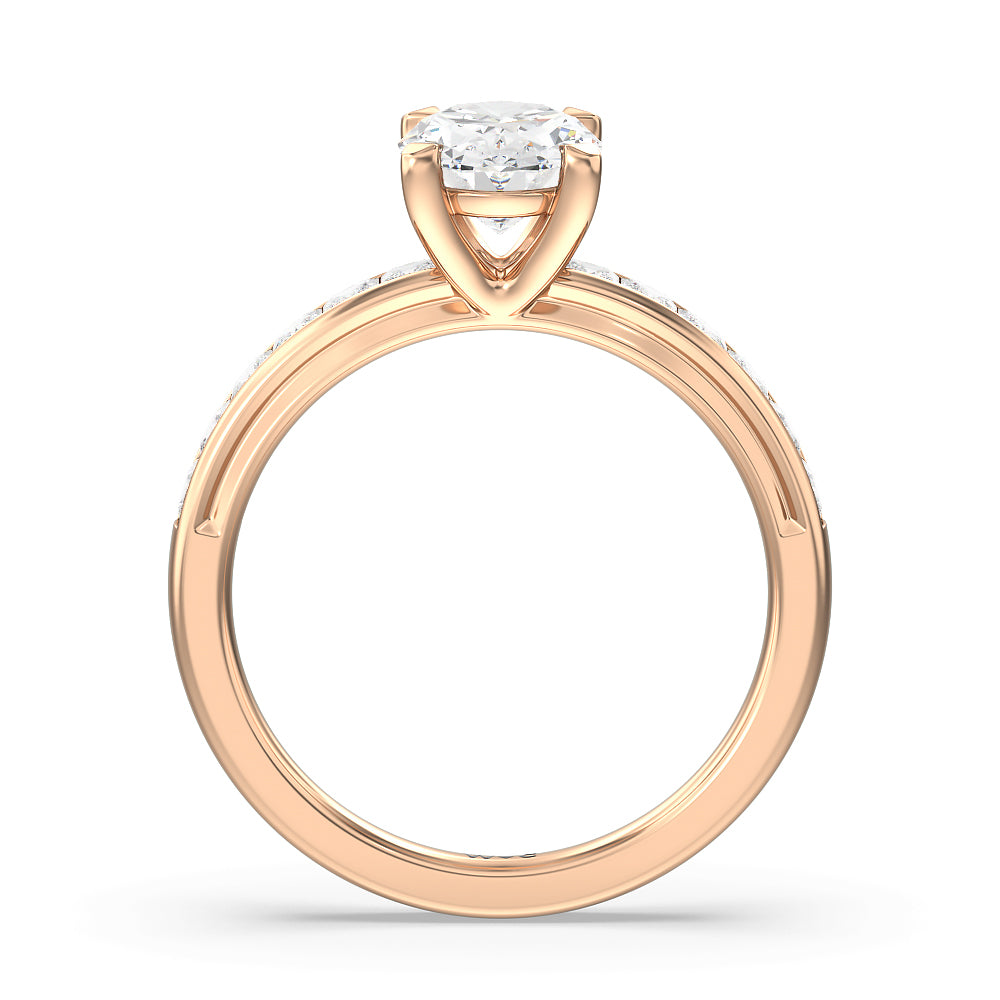 Channel Set Princess Classic Engagement Ring with Oval Cut Diamond in 14KT Rose Gold view 2
