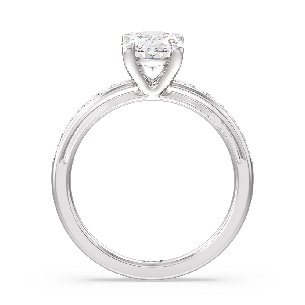 Channel Set Princess Classic Engagement Ring with Oval Cut Diamond in 14KT Platinum view 2
