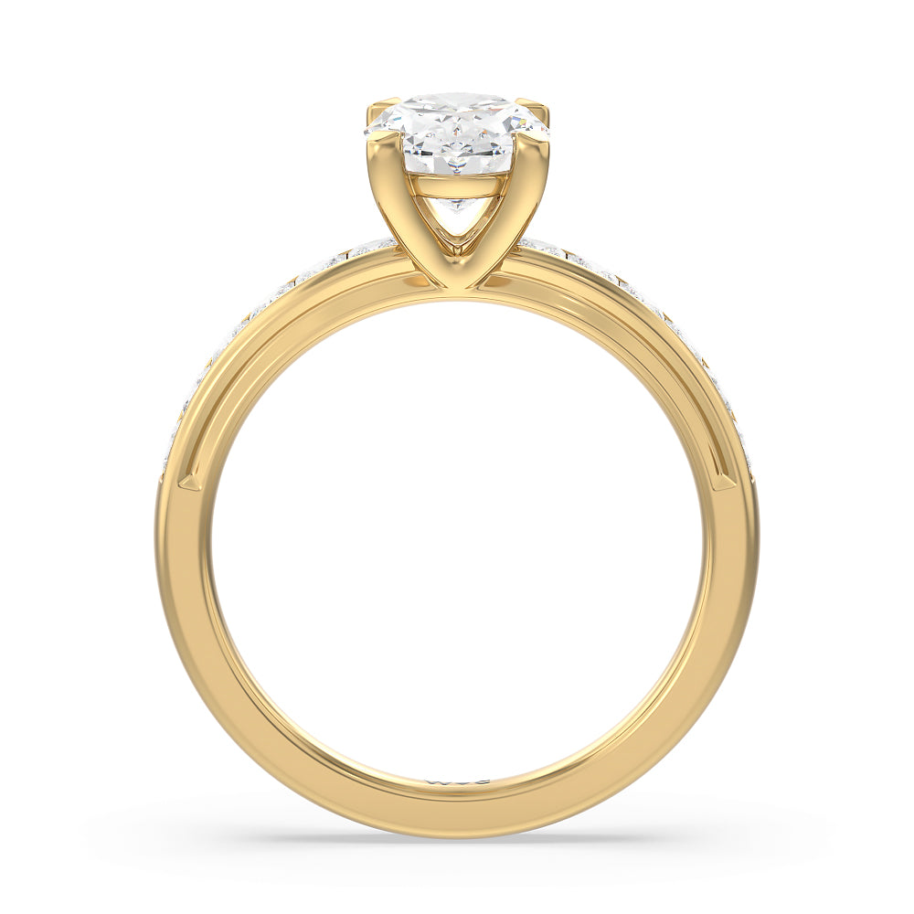 Channel Set Princess Classic Engagement Ring with Oval Cut Diamond in 14KT Yellow Gold view 2
