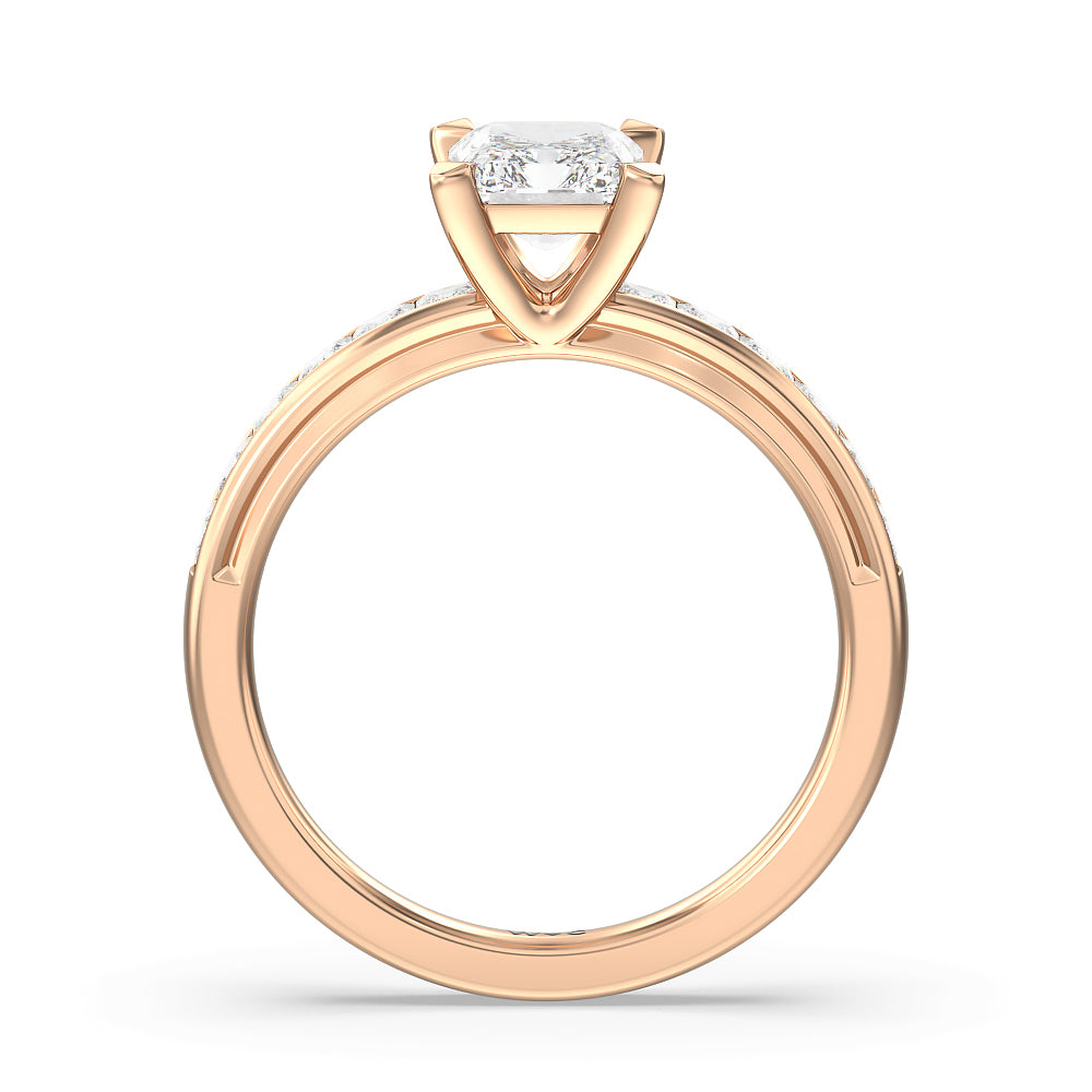 Channel Set Princess Classic Engagement Ring with Radiant Cut Diamond in 14KT Rose Gold view 2
