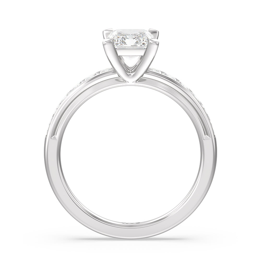 Channel Set Princess Classic Engagement Ring with Radiant Cut Diamond in 14KT Platinum view 2
