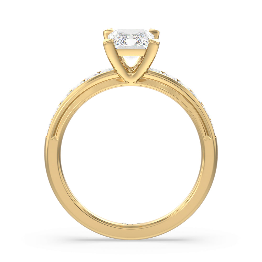 Channel Set Princess Classic Engagement Ring with Radiant Cut Diamond in 14KT Yellow Gold view 2
