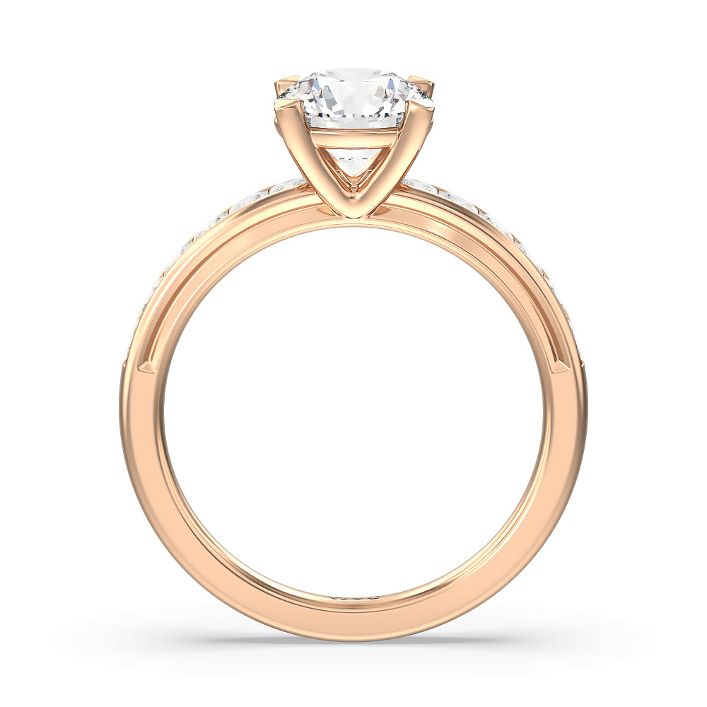 Channel Set Princess Classic Engagement Ring with Round Cut Diamond in 14KT Rose Gold view 2
