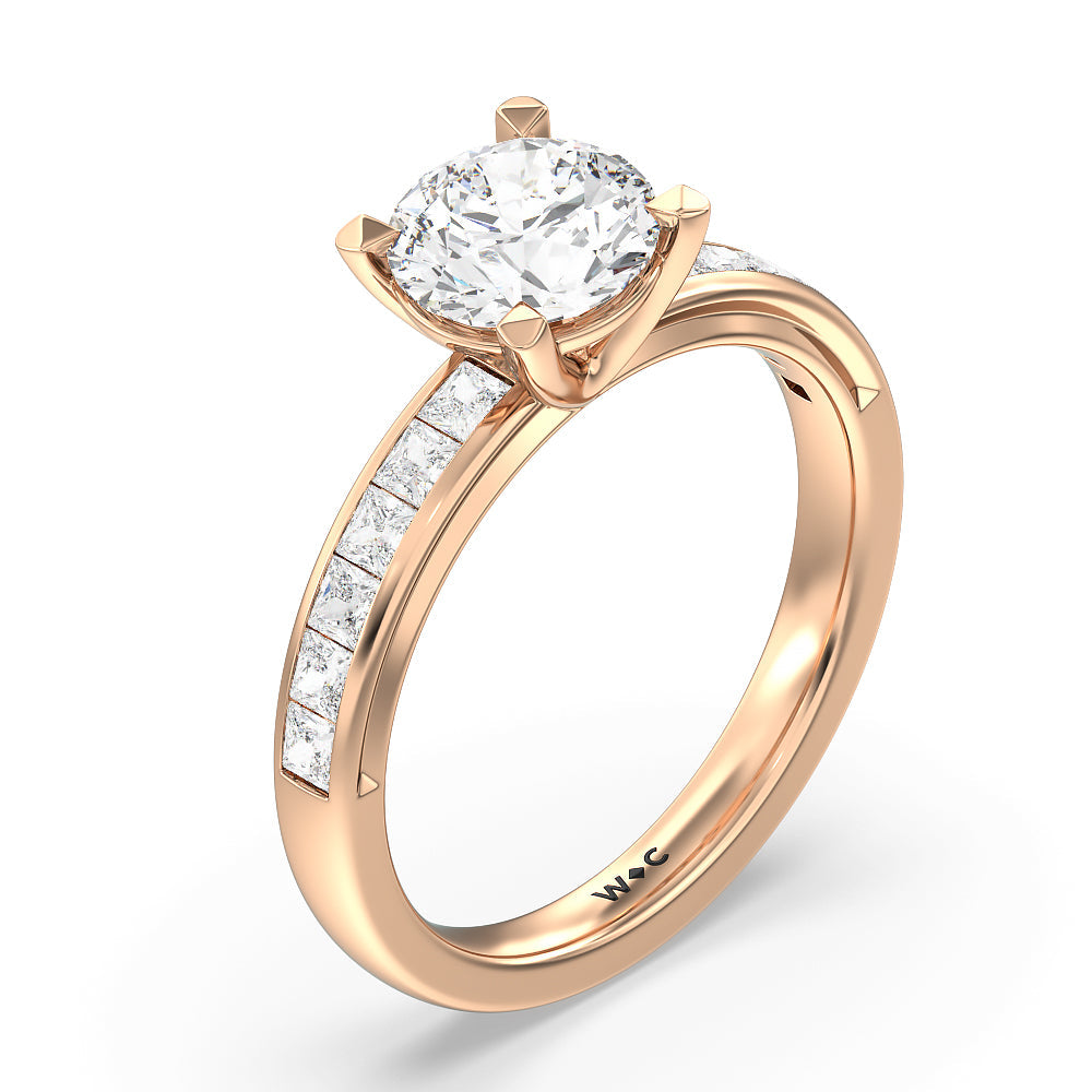 Channel Set Princess Classic Engagement Ring with Round Cut Diamond in 14KT Rose Gold view 3
