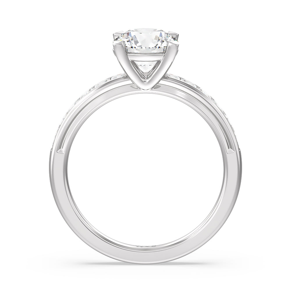 Channel Set Princess Classic Engagement Ring with Round Cut Diamond in 14KT Platinum view 2
