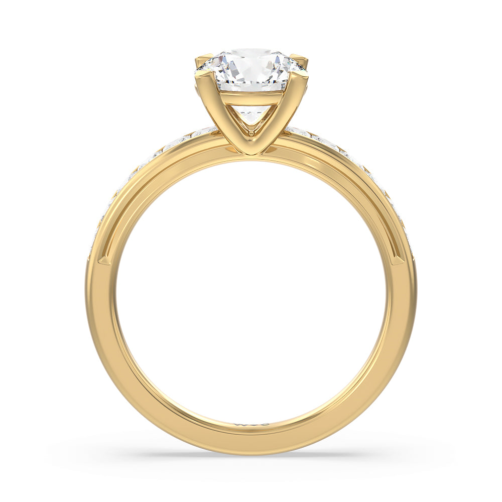 Channel Set Princess Classic Engagement Ring with Round Cut Diamond in 14KT Yellow Gold view 2
