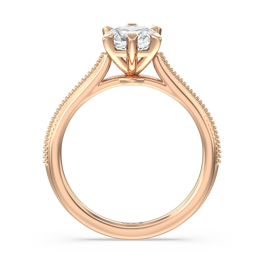 Cushion Cut Milgrain Centerline Six Prong Solitaire Engagement Ring with Lab Grown Diamond in 14KT Rose Gold view 2

