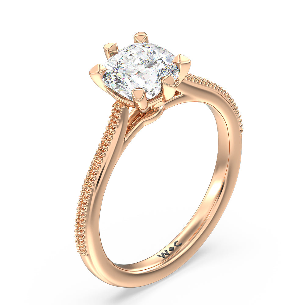 Cushion Cut Milgrain Centerline Six Prong Solitaire Engagement Ring with Lab Grown Diamond in 14KT Rose Gold view 3
