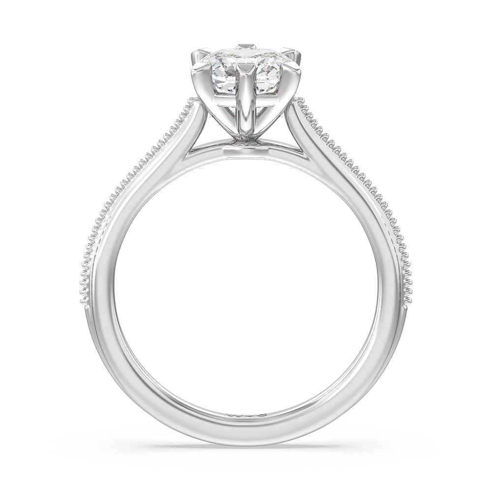 Cushion Cut Milgrain Centerline Six Prong Solitaire Engagement Ring with Lab Grown Diamond in 14KT Platinum view 2
