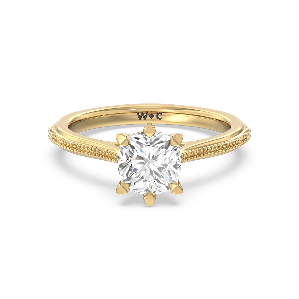 Milgrain Centerline Six Prong Solitaire 2 1/2 CTTW Cushion Cut Lab ...