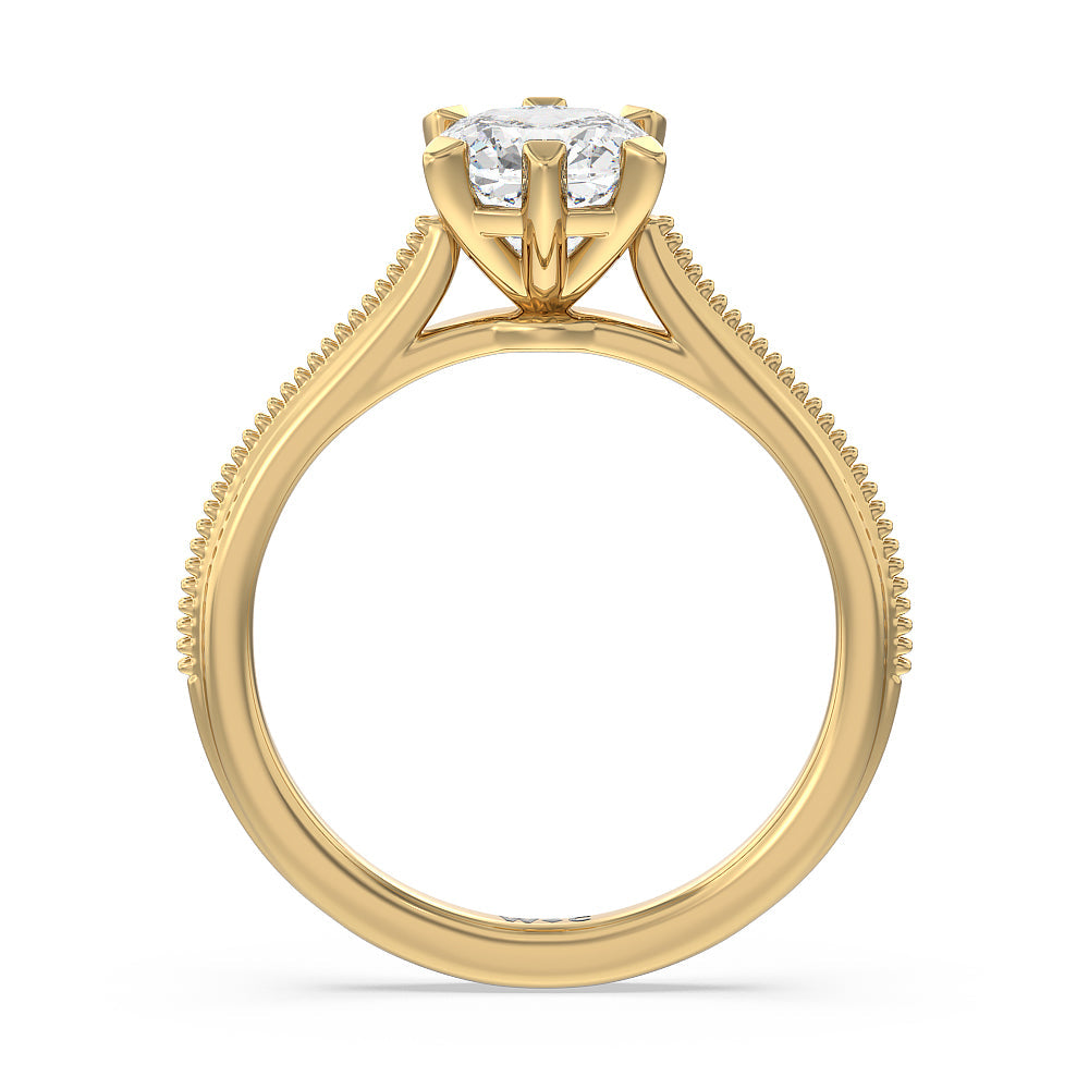 Cushion Cut Milgrain Centerline Six Prong Solitaire Engagement Ring with Lab Grown Diamond in 14KT Yellow Gold view 2
