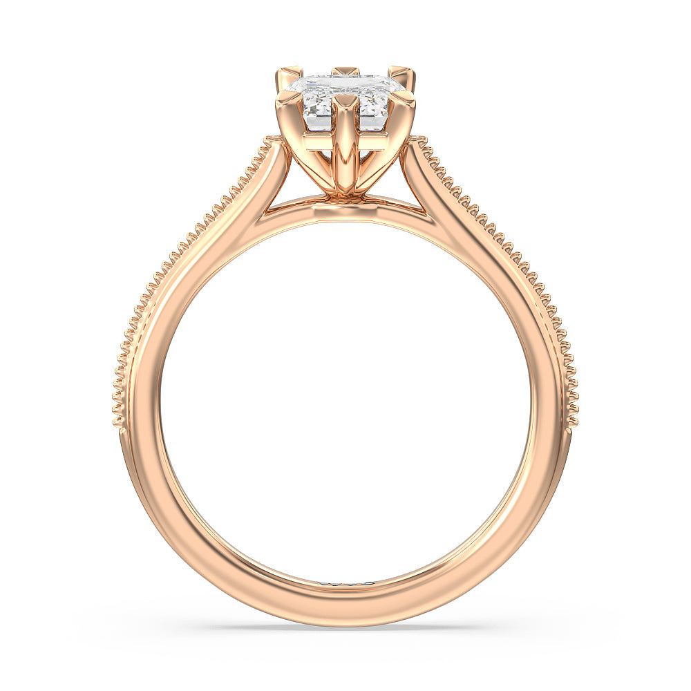 Emerald Cut Milgrain Centerline Six Prong Solitaire Engagement Ring with Lab Grown Diamond in 14KT Rose Gold view 2
