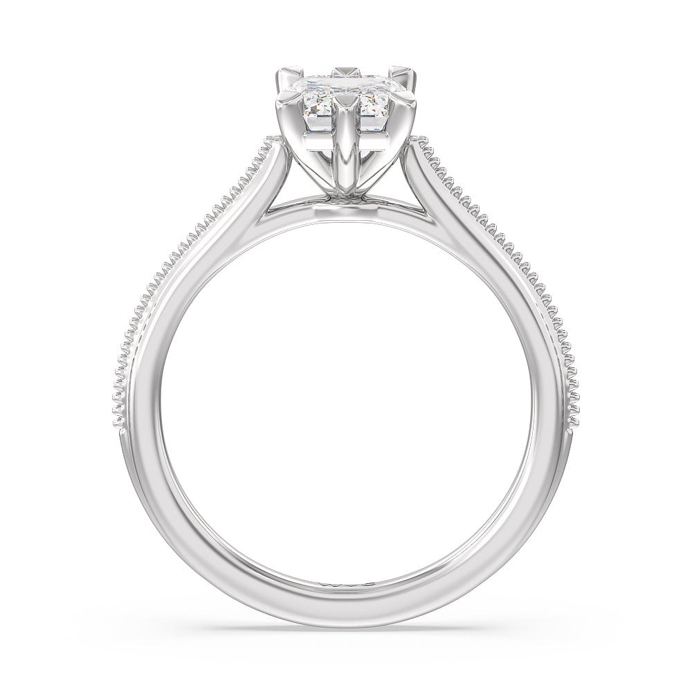 Emerald Cut Milgrain Centerline Six Prong Solitaire Engagement Ring with Lab Grown Diamond in 14KT Platinum view 2

