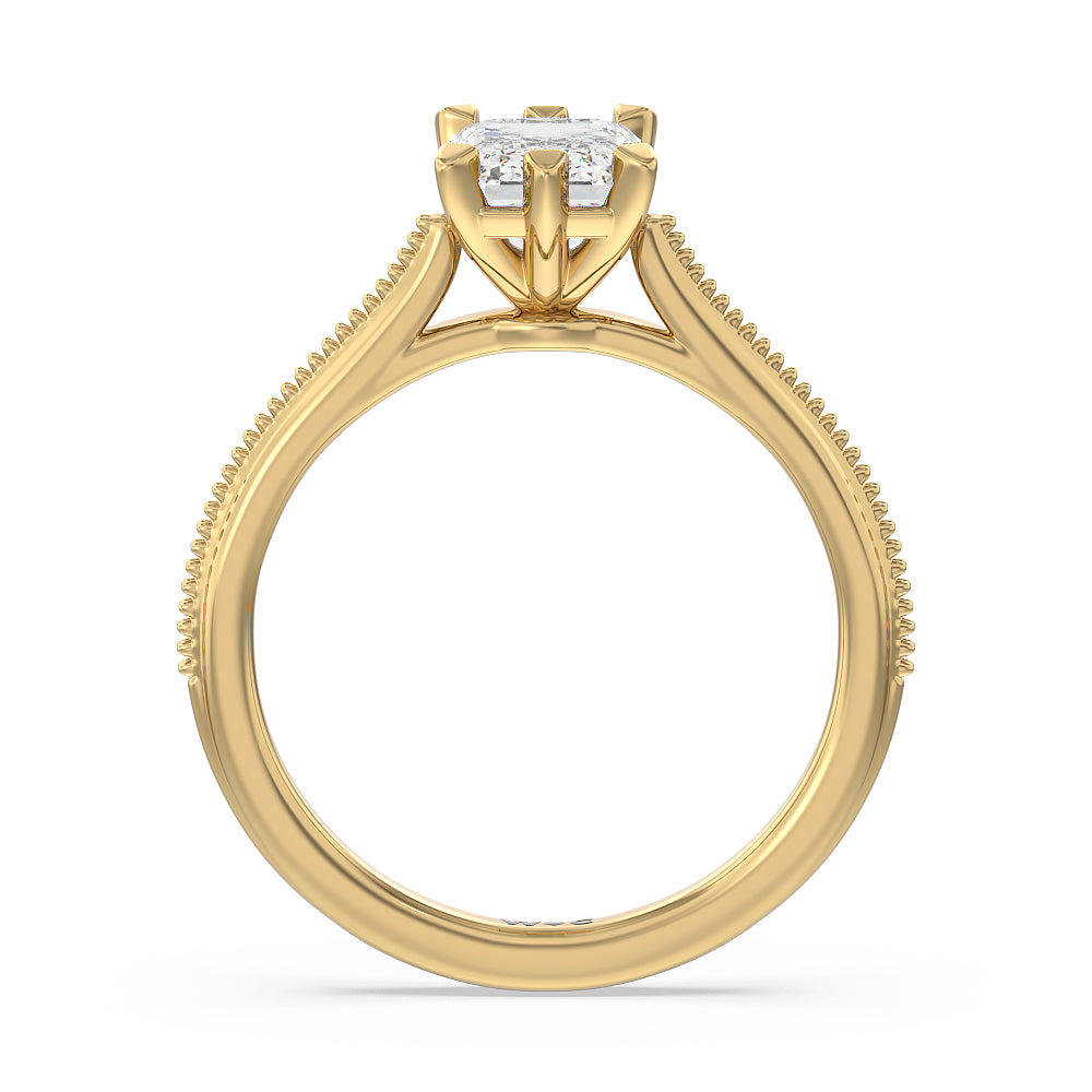 Emerald Cut Milgrain Centerline Six Prong Solitaire Engagement Ring with Lab Grown Diamond in 14KT Yellow Gold view 2
