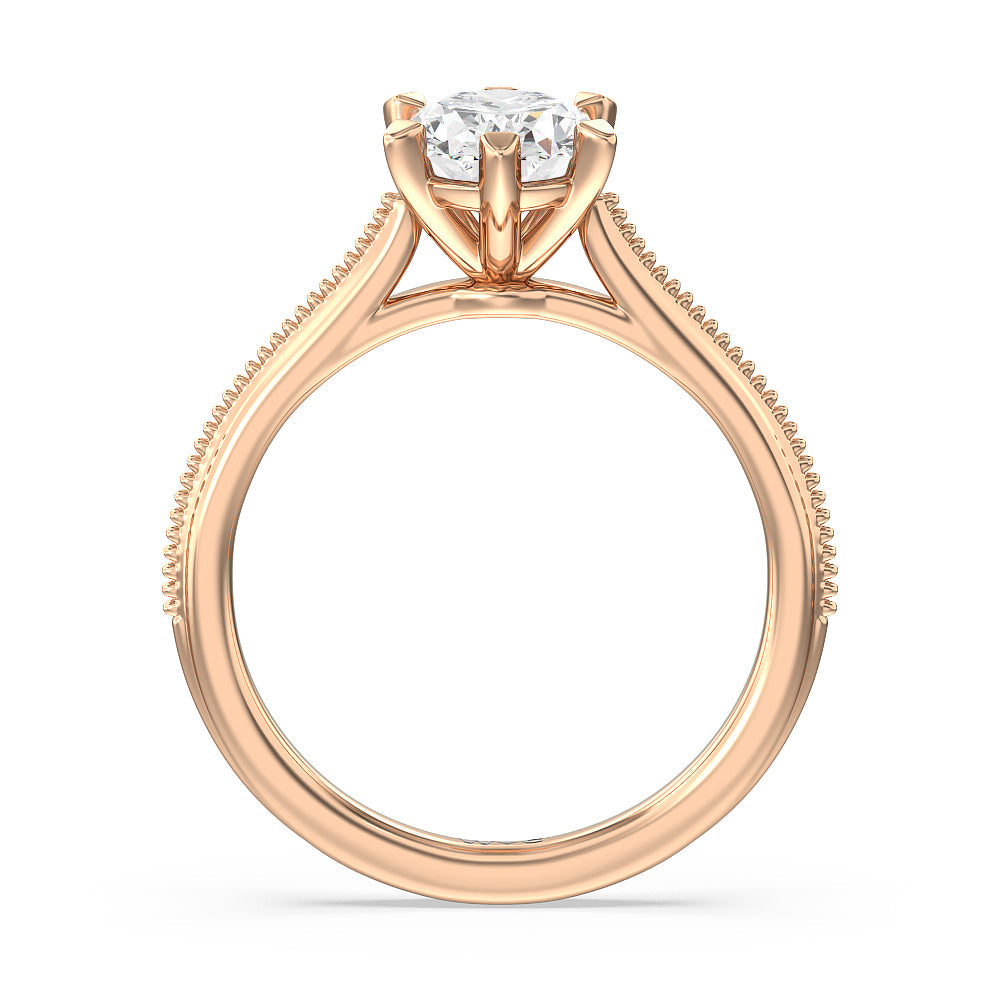 Oval Cut Milgrain Centerline Six Prong Solitaire Engagement Ring with Lab Grown Diamond in 14KT Rose Gold view 2
