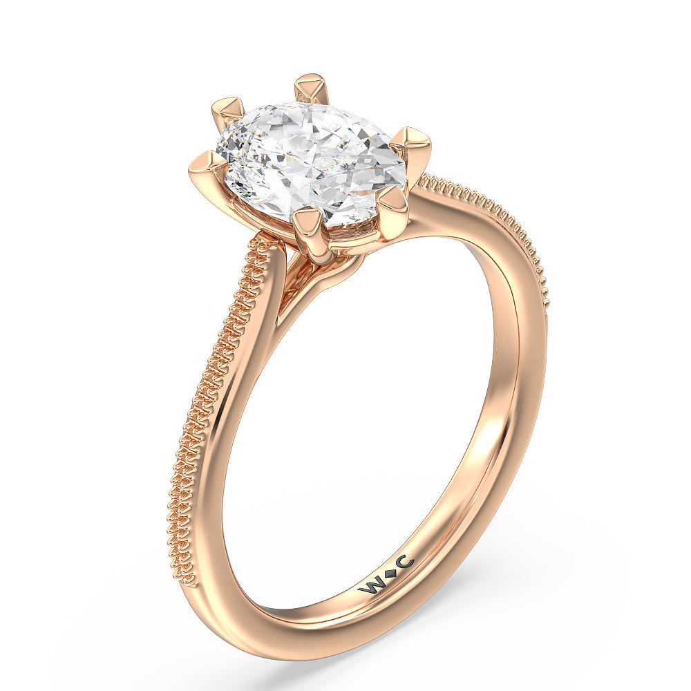 Oval Cut Milgrain Centerline Six Prong Solitaire Engagement Ring with Lab Grown Diamond in 14KT Rose Gold view 3

