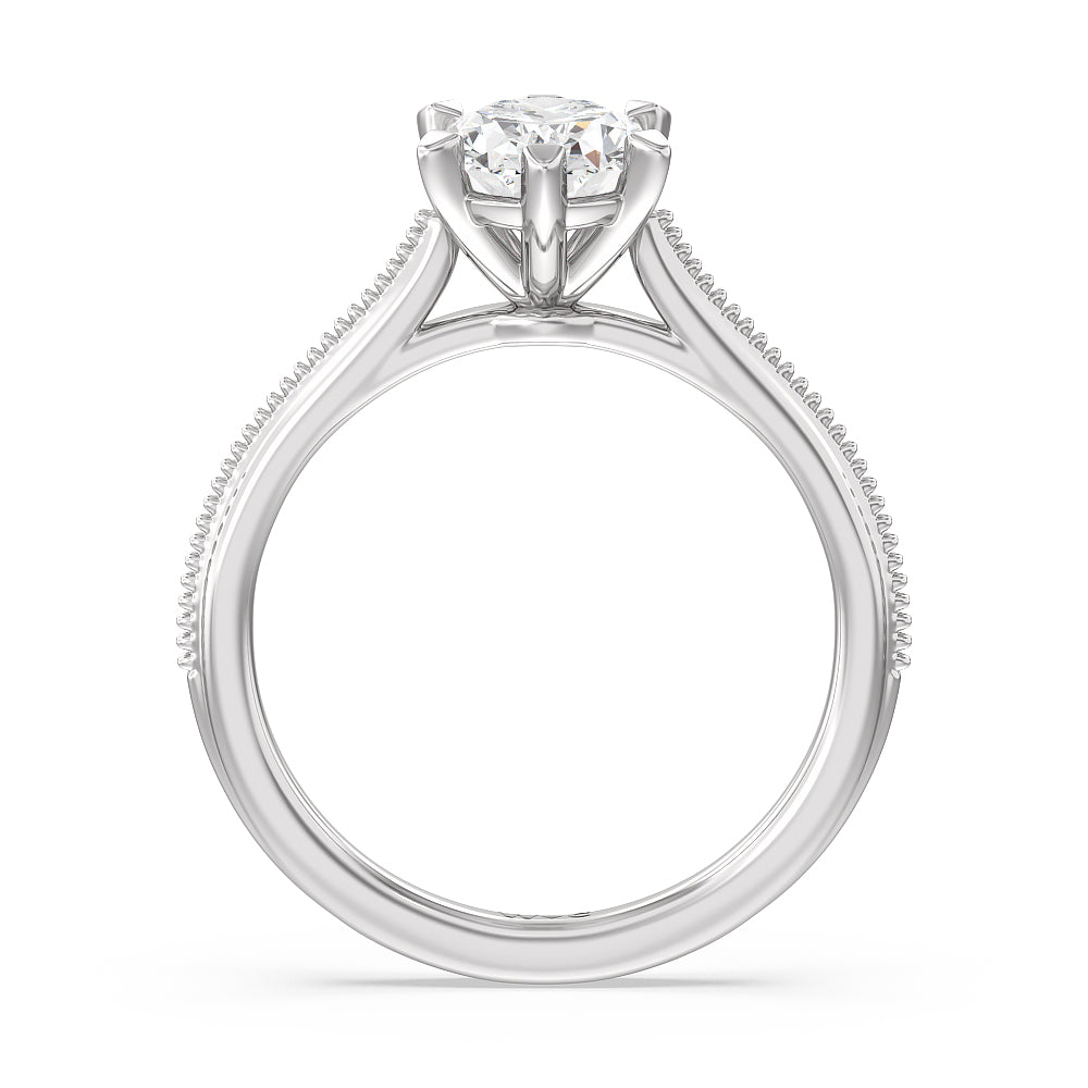 Oval Cut Milgrain Centerline Six Prong Solitaire Engagement Ring with Lab Grown Diamond in 14KT Platinum view 2
