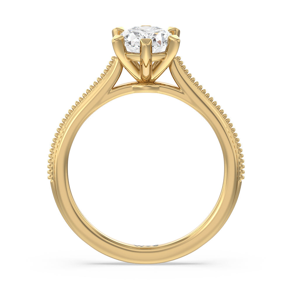 Oval Cut Milgrain Centerline Six Prong Solitaire Engagement Ring with Lab Grown Diamond in 14KT Yellow Gold view 2
