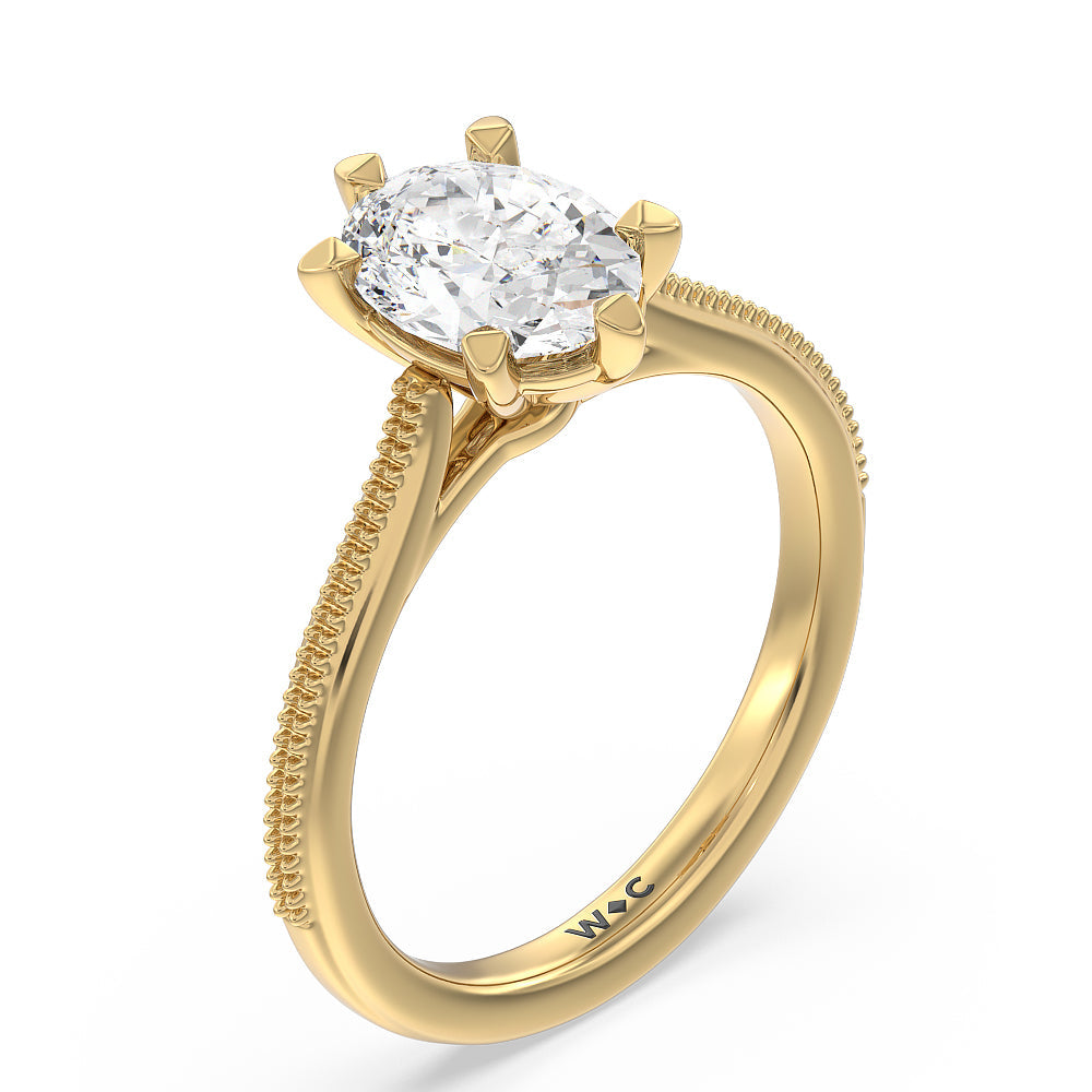 Oval Cut Milgrain Centerline Six Prong Solitaire Engagement Ring with Lab Grown Diamond in 14KT Yellow Gold view 3
