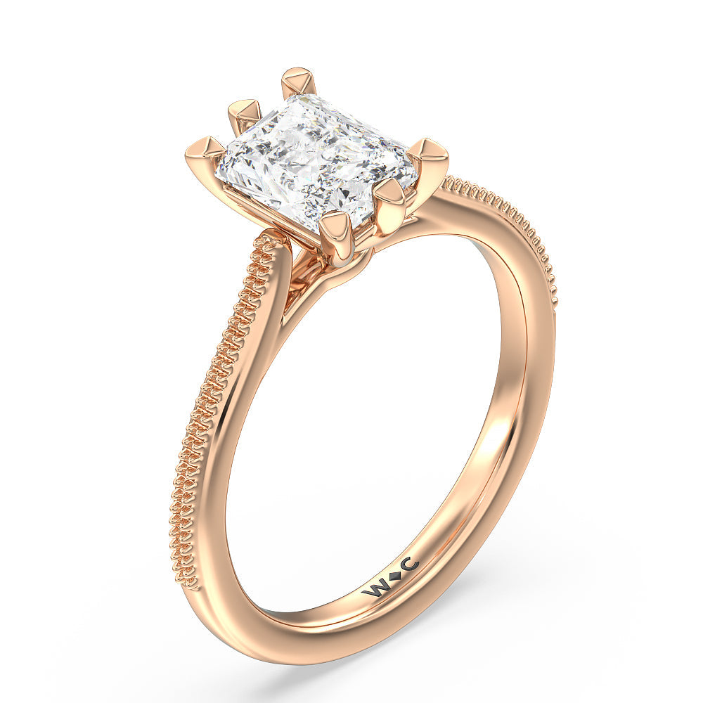 Radiant Cut Milgrain Centerline Six Prong Solitaire Engagement Ring with Lab Grown Diamond in 14KT Rose Gold view 3
