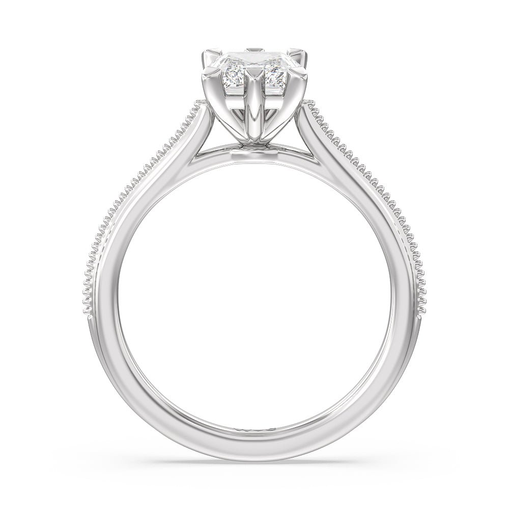 Radiant Cut Milgrain Centerline Six Prong Solitaire Engagement Ring with Lab Grown Diamond in 14KT Platinum view 2
