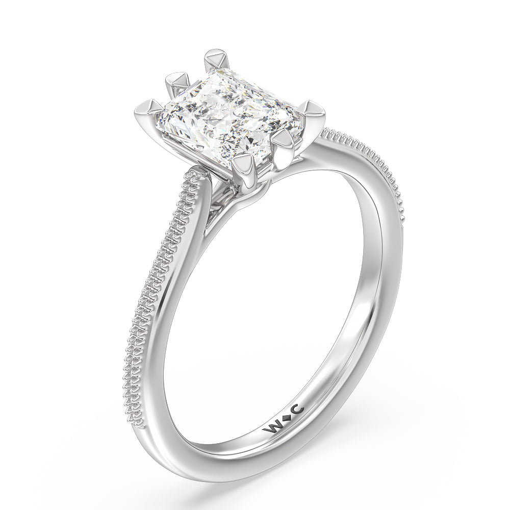 Radiant Cut Milgrain Centerline Six Prong Solitaire Engagement Ring with Lab Grown Diamond in 14KT Platinum view 3
