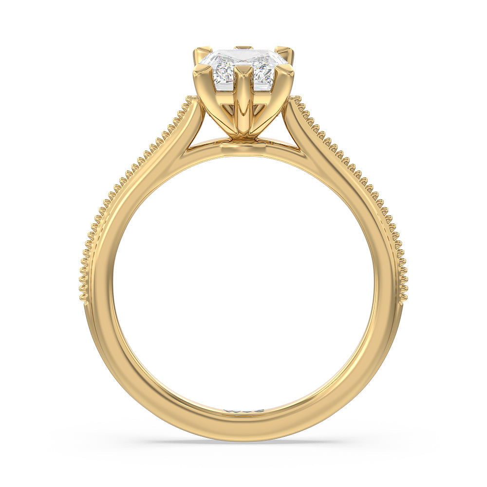 Radiant Cut Milgrain Centerline Six Prong Solitaire Engagement Ring with Lab Grown Diamond in 14KT Yellow Gold view 2
