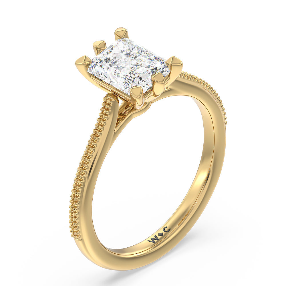 Radiant Cut Milgrain Centerline Six Prong Solitaire Engagement Ring with Lab Grown Diamond in 14KT Yellow Gold view 3
