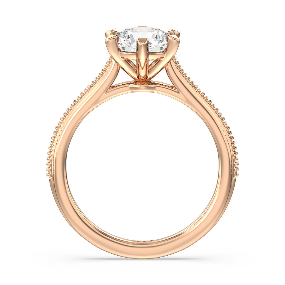 Round Cut Milgrain Centerline Six Prong Solitaire Engagement Ring with Lab Grown Diamond in 14KT Rose Gold view 2
