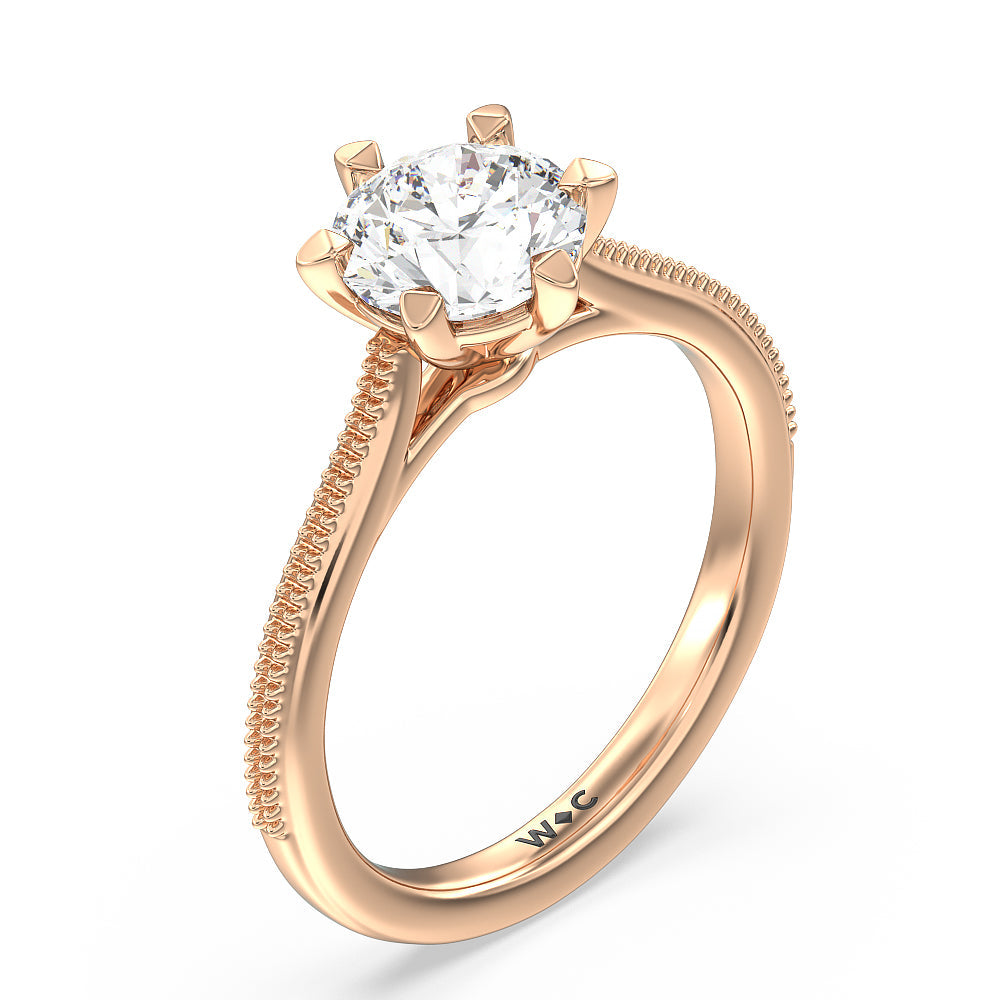 Round Cut Milgrain Centerline Six Prong Solitaire Engagement Ring with Lab Grown Diamond in 14KT Rose Gold view 3
