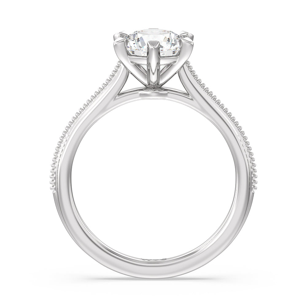Round Cut Milgrain Centerline Six Prong Solitaire Engagement Ring with Lab Grown Diamond in 14KT Platinum view 2

