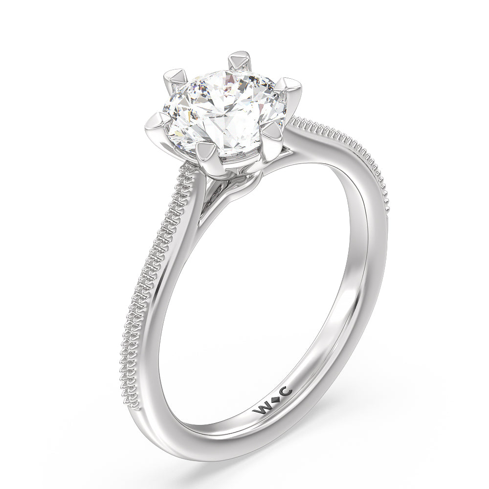 Round Cut Milgrain Centerline Six Prong Solitaire Engagement Ring with Lab Grown Diamond in 14KT Platinum view 3
