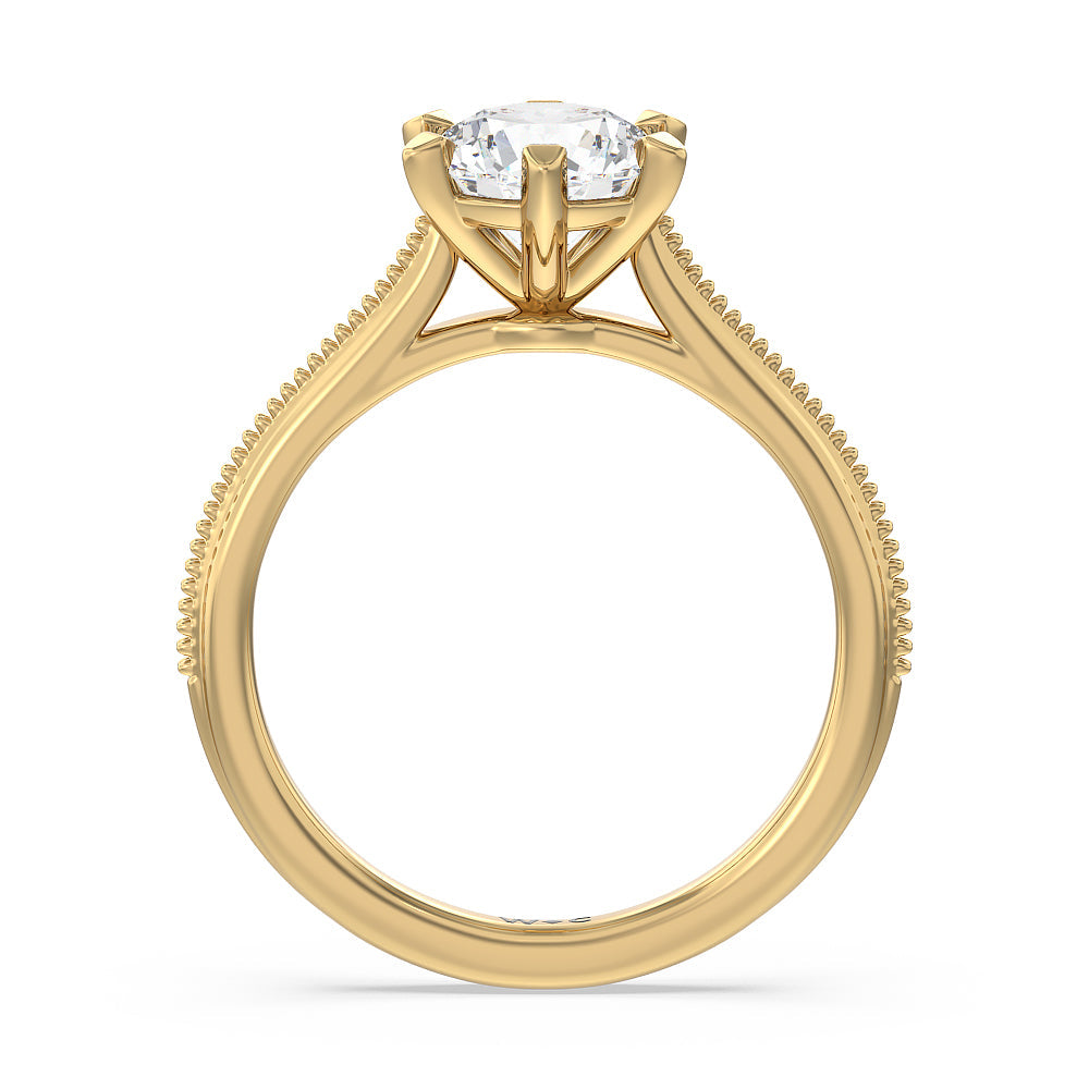 Round Cut Milgrain Centerline Six Prong Solitaire Engagement Ring with Lab Grown Diamond in 14KT Yellow Gold view 2
